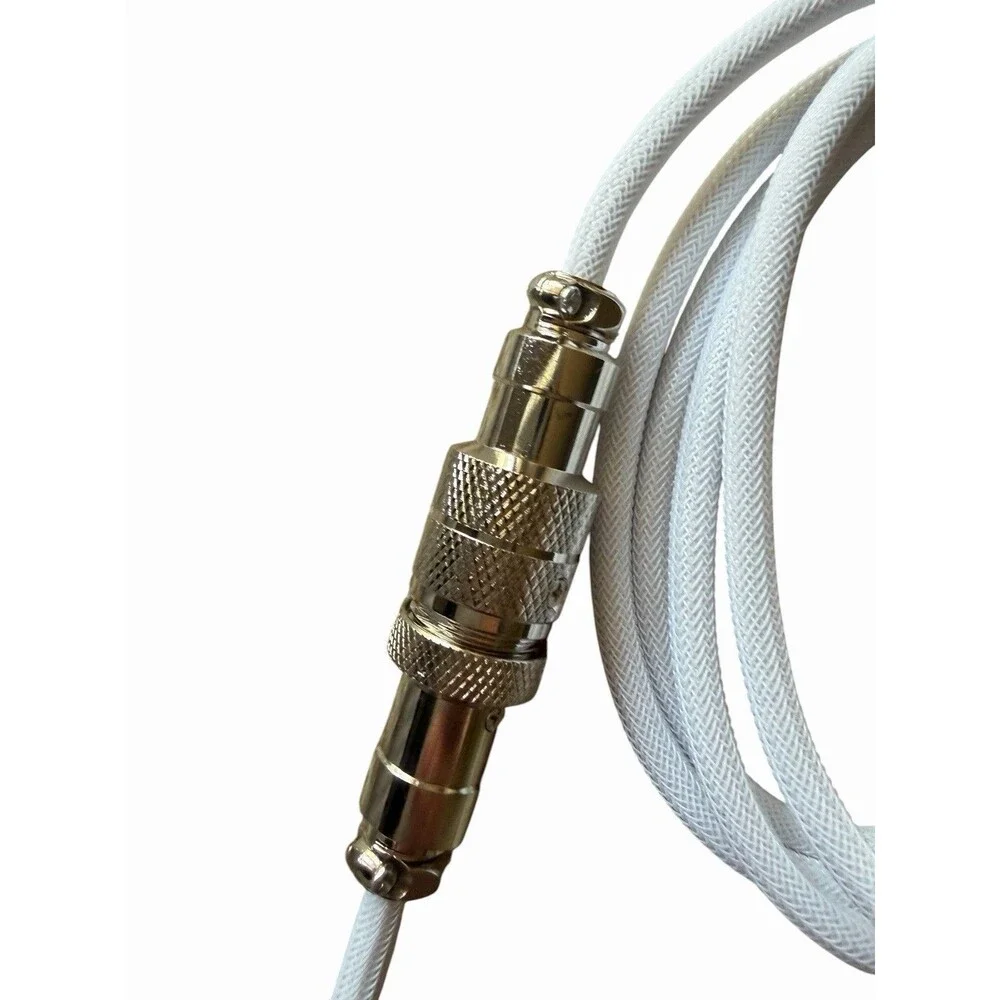 NEW White Coiled USB C Keyboard Cable Braided Detachable 5 Pin Aviator Connector